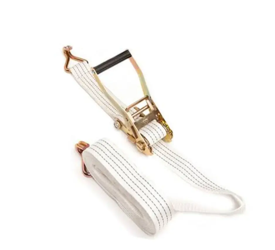 CARGO TIE DOWN SET (RATCHET 4T ,9.0M WHITE PE STRAP WITH DOUBLE J HOOK AND 500MM TAIL HOOK WITH DOUBLE J HOOK