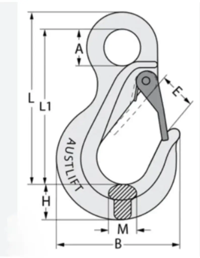 EYE SLING HOOK WITH SAFETY LATCH GRADE 80 PAINTED YELLOW 8.2T