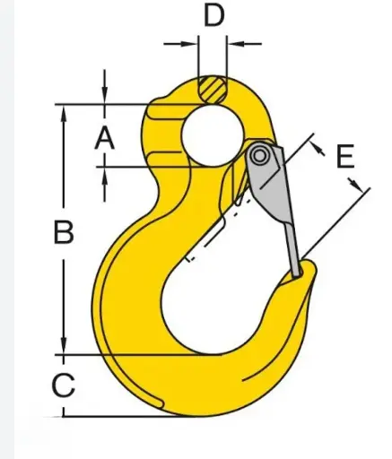 EYE SLING HOOK WITH SAFETY LATCH GRADE 80 PAINTED YELLOW 12.5T