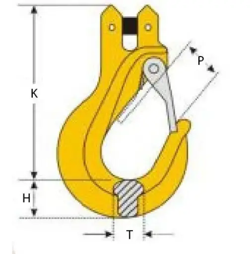 CLEVIS SLING HOOK WITH LATCH PAINTED YELLOW GRADE 80 5.3T